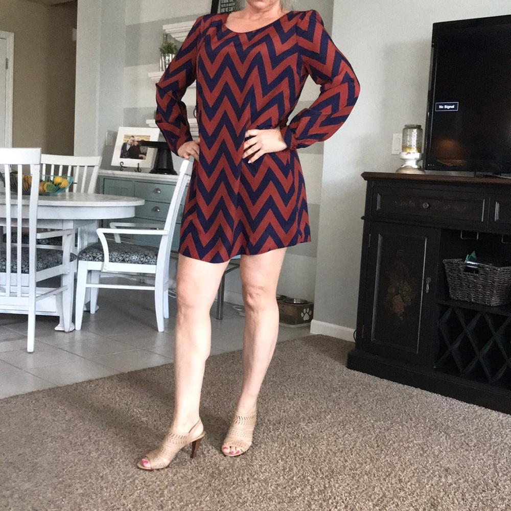 Chevron shift dress with detailing in back!